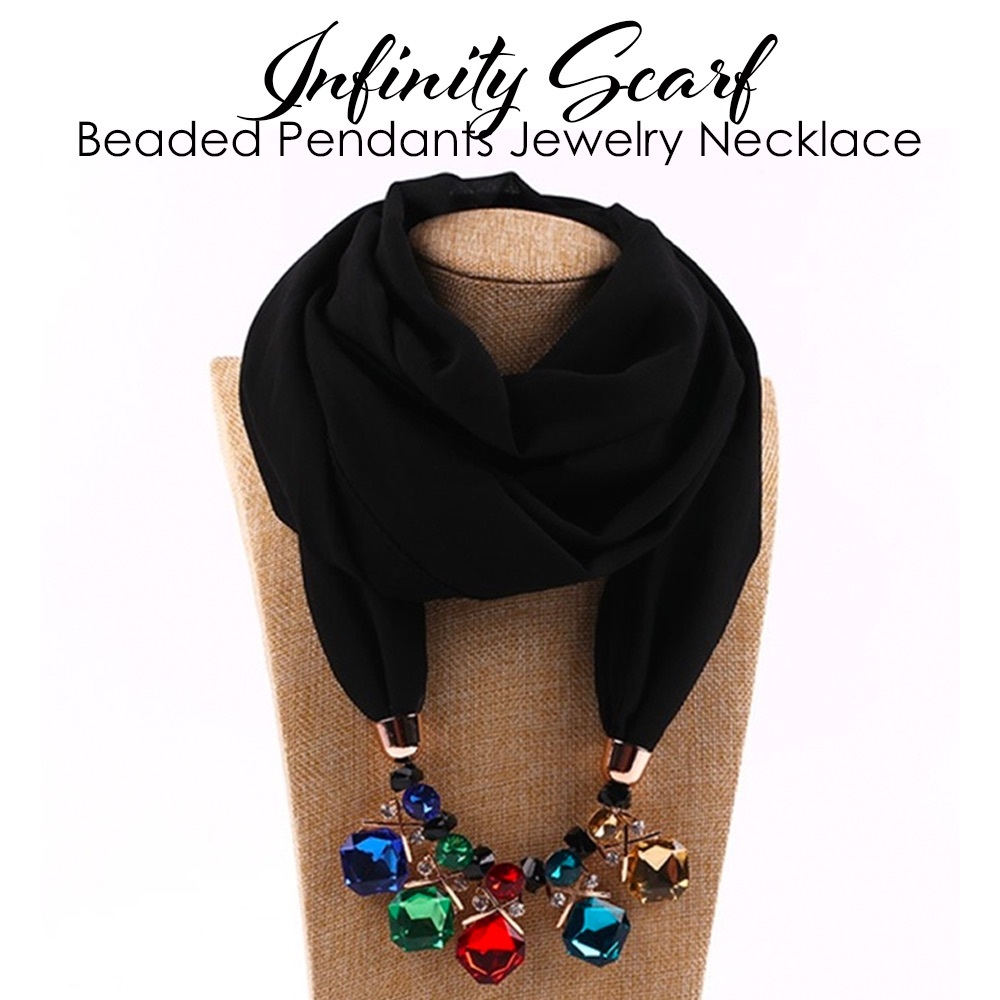 Infinity Black Scarf Colorful Beaded Pendants Jewelry Necklace - Picture 1 of 6